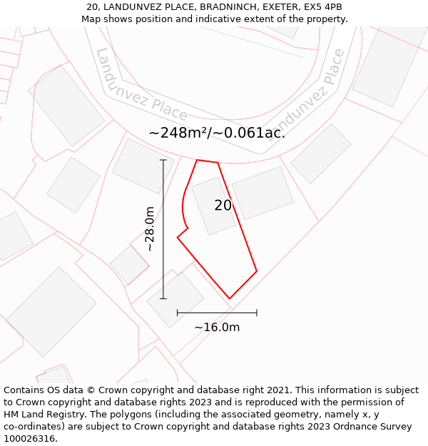 20, LANDUNVEZ PLACE, BRADNINCH, EXETER, EX5 4PB: Plot and title map