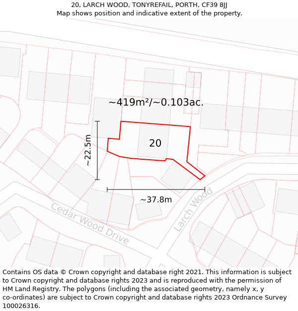 20, LARCH WOOD, TONYREFAIL, PORTH, CF39 8JJ: Plot and title map