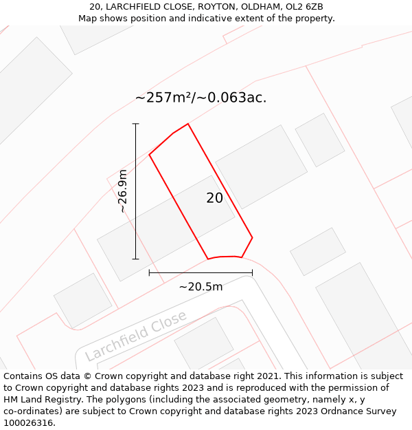 20, LARCHFIELD CLOSE, ROYTON, OLDHAM, OL2 6ZB: Plot and title map