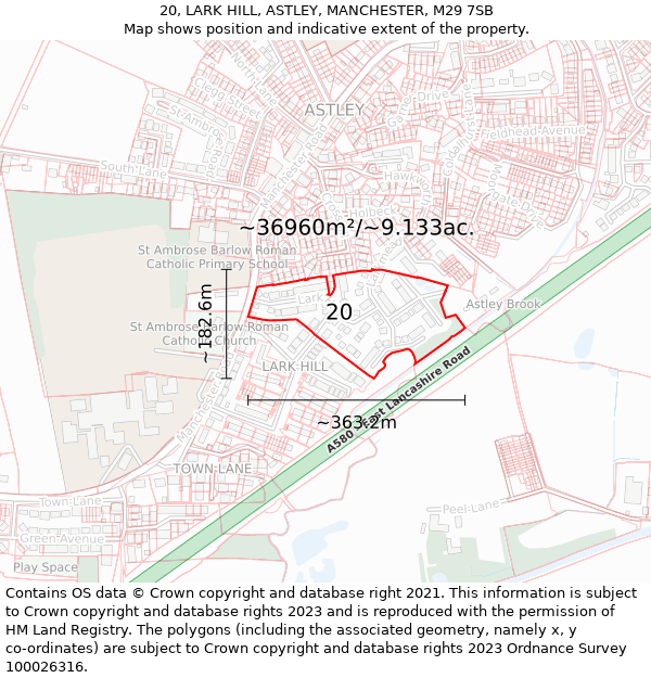 20, LARK HILL, ASTLEY, MANCHESTER, M29 7SB: Plot and title map