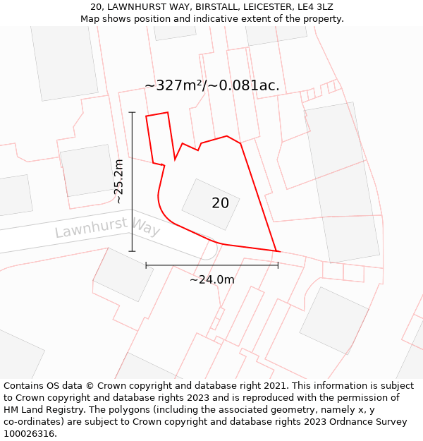 20, LAWNHURST WAY, BIRSTALL, LEICESTER, LE4 3LZ: Plot and title map