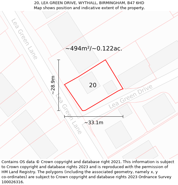 20, LEA GREEN DRIVE, WYTHALL, BIRMINGHAM, B47 6HD: Plot and title map