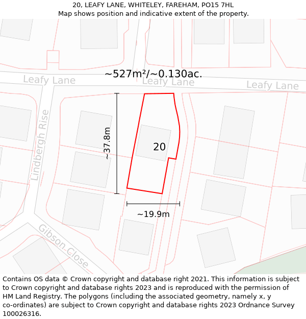 20, LEAFY LANE, WHITELEY, FAREHAM, PO15 7HL: Plot and title map