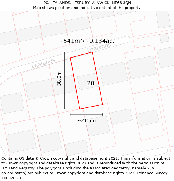 20, LEALANDS, LESBURY, ALNWICK, NE66 3QN: Plot and title map