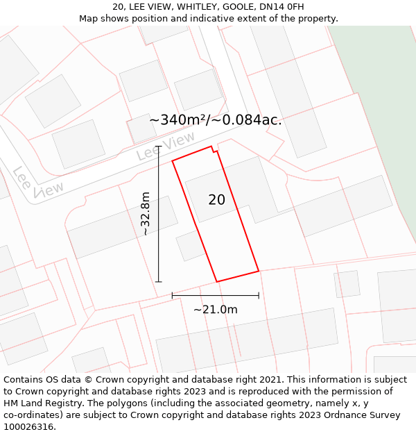 20, LEE VIEW, WHITLEY, GOOLE, DN14 0FH: Plot and title map