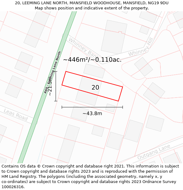 20, LEEMING LANE NORTH, MANSFIELD WOODHOUSE, MANSFIELD, NG19 9DU: Plot and title map