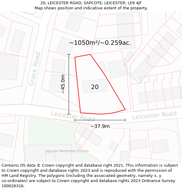 20, LEICESTER ROAD, SAPCOTE, LEICESTER, LE9 4JF: Plot and title map