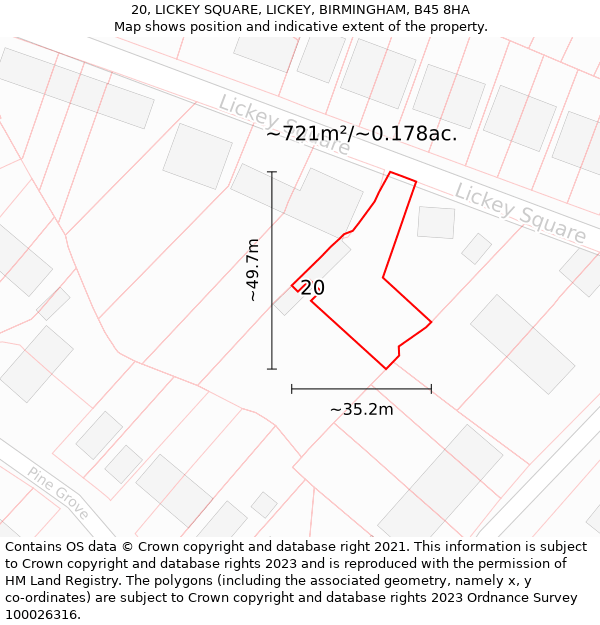 20, LICKEY SQUARE, LICKEY, BIRMINGHAM, B45 8HA: Plot and title map