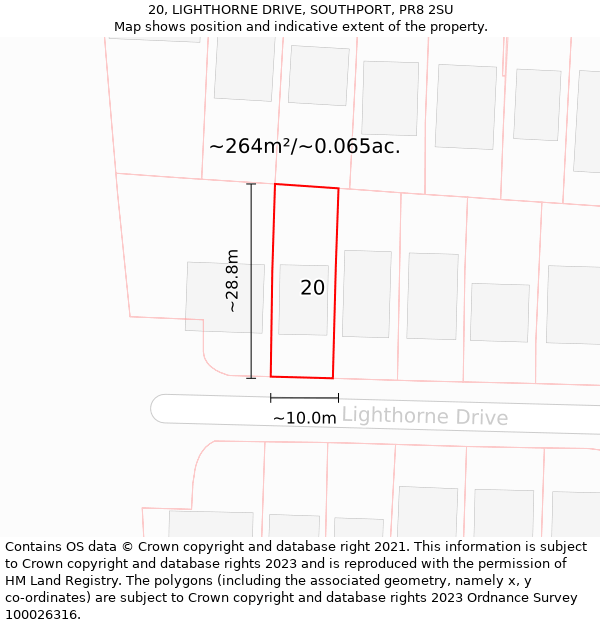 20, LIGHTHORNE DRIVE, SOUTHPORT, PR8 2SU: Plot and title map