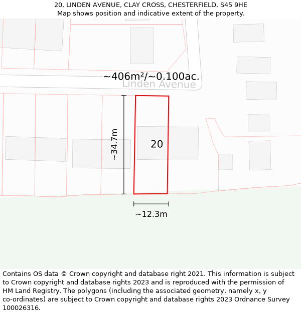 20, LINDEN AVENUE, CLAY CROSS, CHESTERFIELD, S45 9HE: Plot and title map