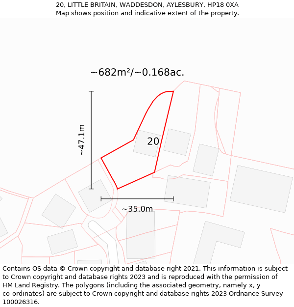 20, LITTLE BRITAIN, WADDESDON, AYLESBURY, HP18 0XA: Plot and title map