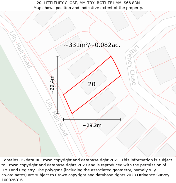 20, LITTLEHEY CLOSE, MALTBY, ROTHERHAM, S66 8RN: Plot and title map