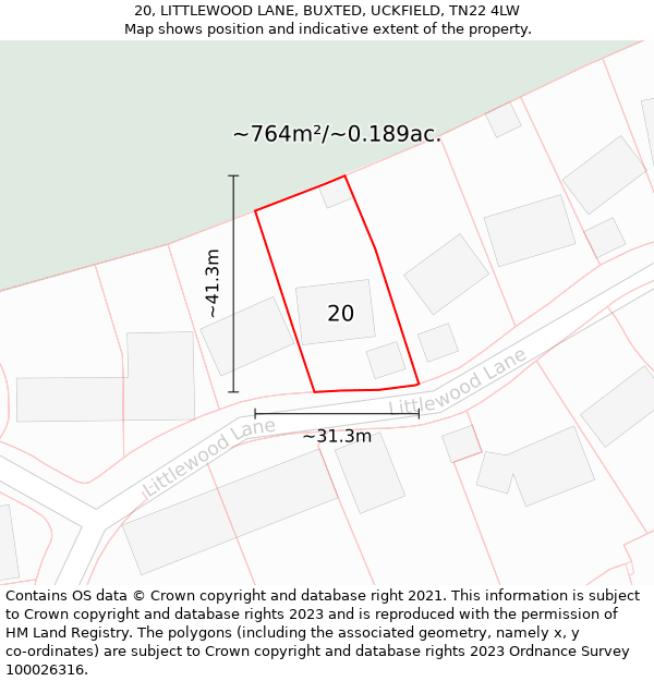 20, LITTLEWOOD LANE, BUXTED, UCKFIELD, TN22 4LW: Plot and title map