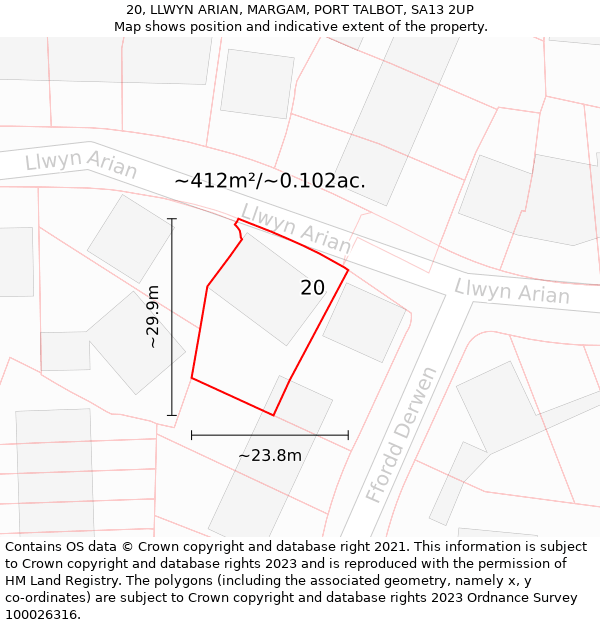 20, LLWYN ARIAN, MARGAM, PORT TALBOT, SA13 2UP: Plot and title map