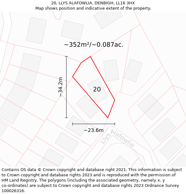 20, LLYS ALAFOWLIA, DENBIGH, LL16 3HX: Plot and title map