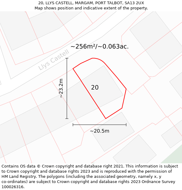 20, LLYS CASTELL, MARGAM, PORT TALBOT, SA13 2UX: Plot and title map