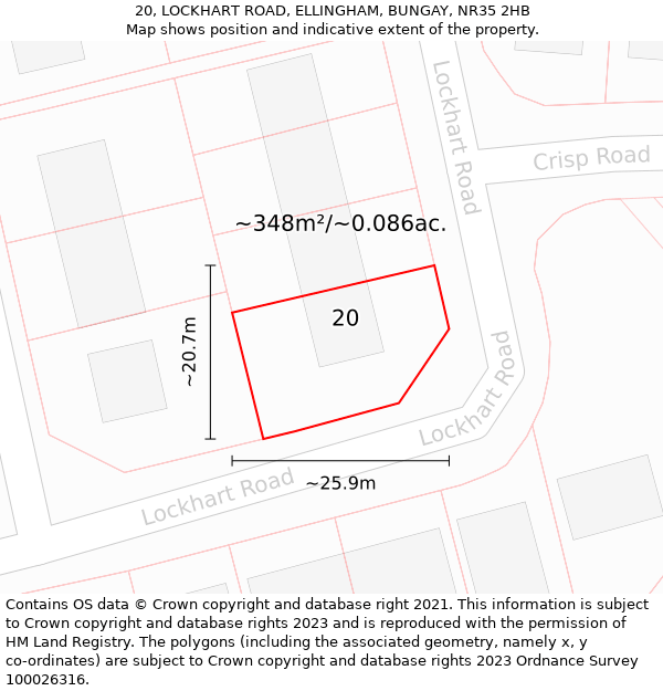 20, LOCKHART ROAD, ELLINGHAM, BUNGAY, NR35 2HB: Plot and title map