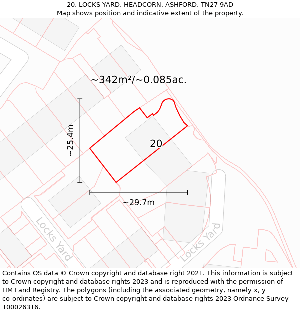 20, LOCKS YARD, HEADCORN, ASHFORD, TN27 9AD: Plot and title map