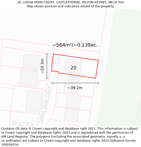 20, LODGE FARM COURT, CASTLETHORPE, MILTON KEYNES, MK19 7HA: Plot and title map