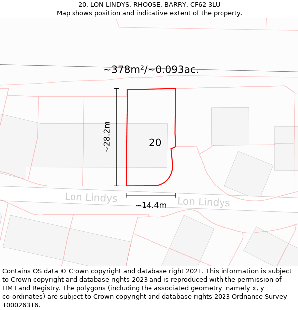 20, LON LINDYS, RHOOSE, BARRY, CF62 3LU: Plot and title map