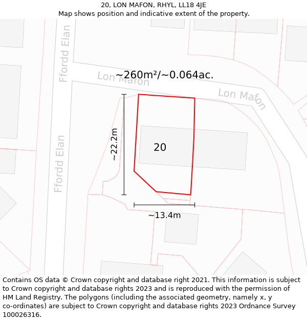 20, LON MAFON, RHYL, LL18 4JE: Plot and title map