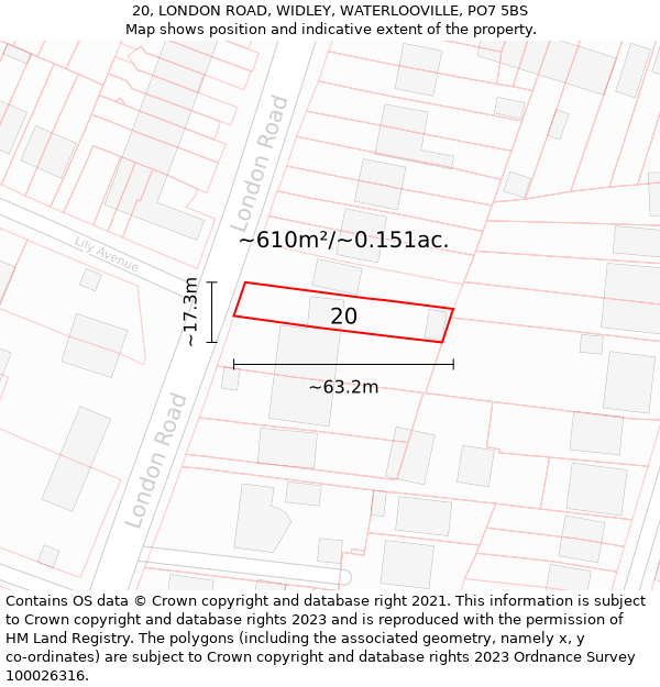 20, LONDON ROAD, WIDLEY, WATERLOOVILLE, PO7 5BS: Plot and title map