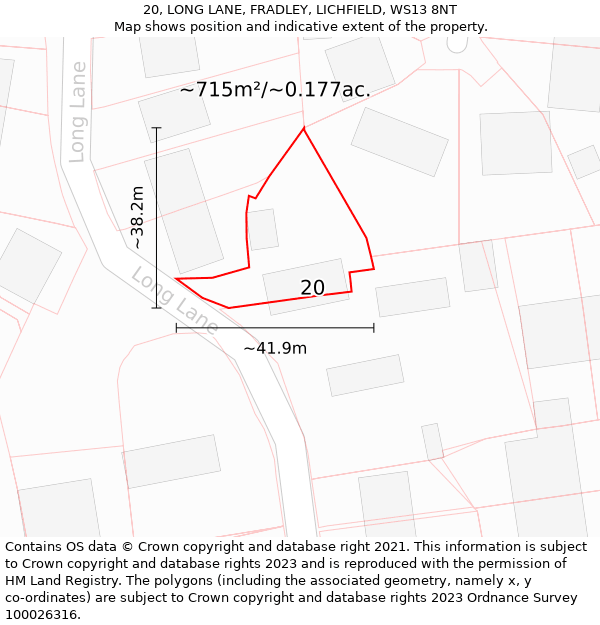 20, LONG LANE, FRADLEY, LICHFIELD, WS13 8NT: Plot and title map