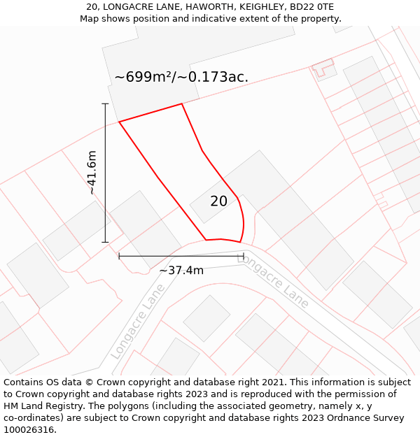 20, LONGACRE LANE, HAWORTH, KEIGHLEY, BD22 0TE: Plot and title map