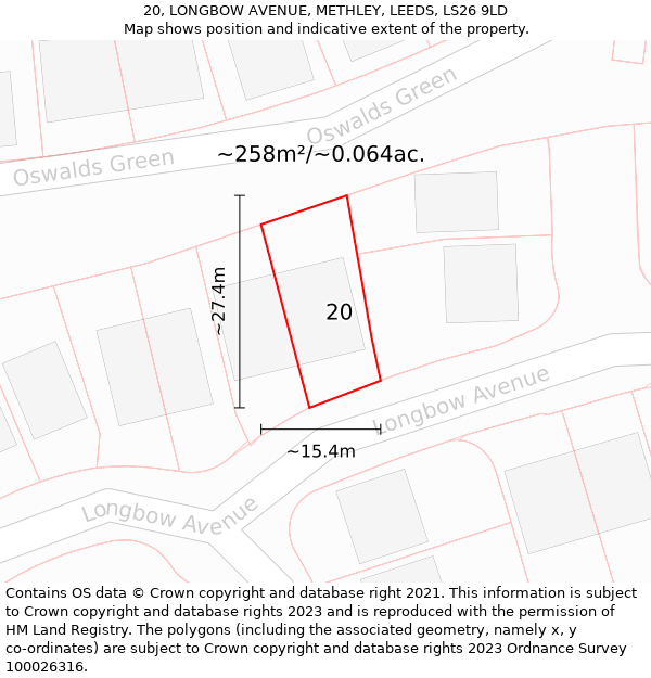 20, LONGBOW AVENUE, METHLEY, LEEDS, LS26 9LD: Plot and title map