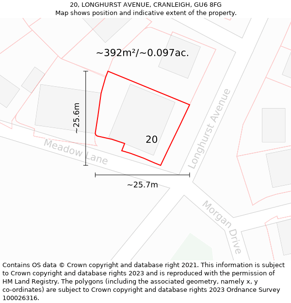 20, LONGHURST AVENUE, CRANLEIGH, GU6 8FG: Plot and title map