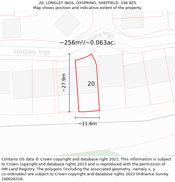 20, LONGLEY INGS, OXSPRING, SHEFFIELD, S36 8ZS: Plot and title map