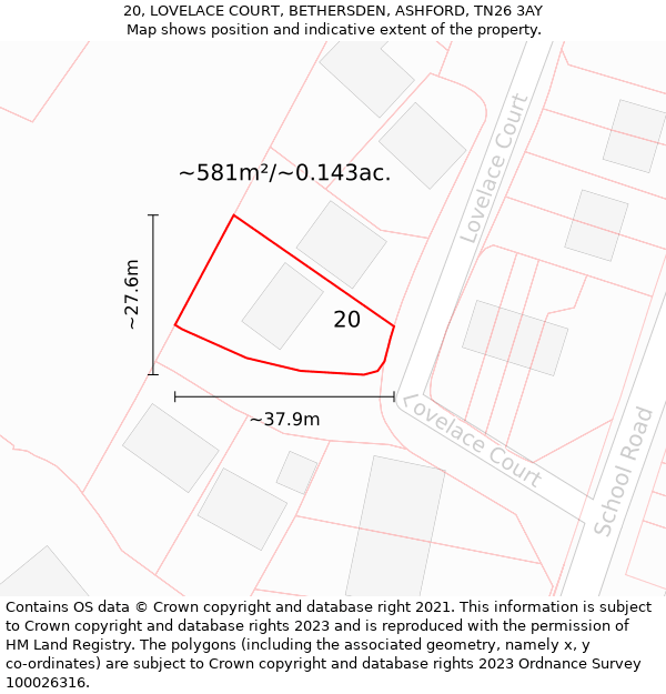 20, LOVELACE COURT, BETHERSDEN, ASHFORD, TN26 3AY: Plot and title map