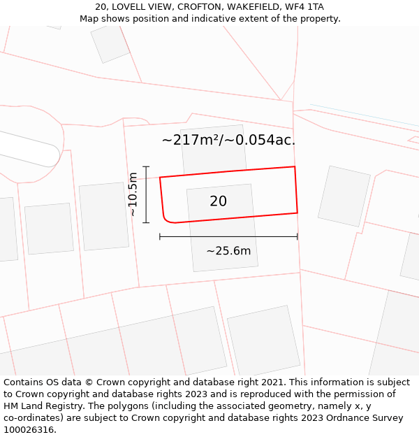 20, LOVELL VIEW, CROFTON, WAKEFIELD, WF4 1TA: Plot and title map