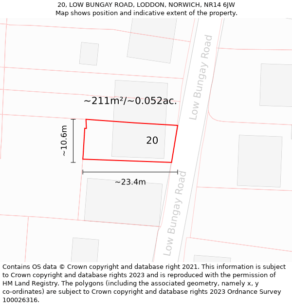 20, LOW BUNGAY ROAD, LODDON, NORWICH, NR14 6JW: Plot and title map