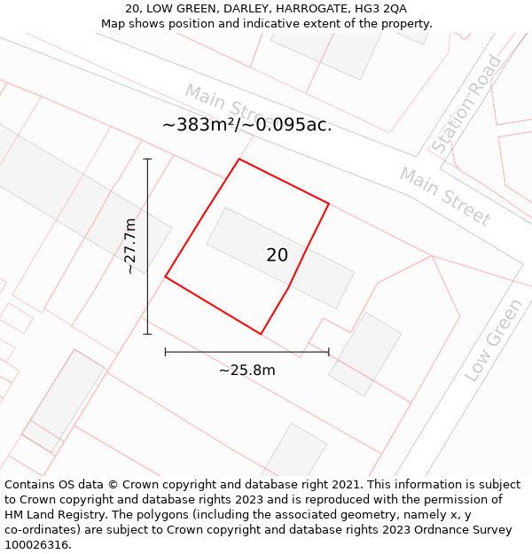 20, LOW GREEN, DARLEY, HARROGATE, HG3 2QA: Plot and title map