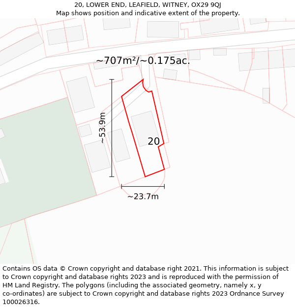 20, LOWER END, LEAFIELD, WITNEY, OX29 9QJ: Plot and title map