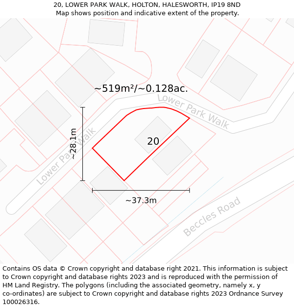 20, LOWER PARK WALK, HOLTON, HALESWORTH, IP19 8ND: Plot and title map