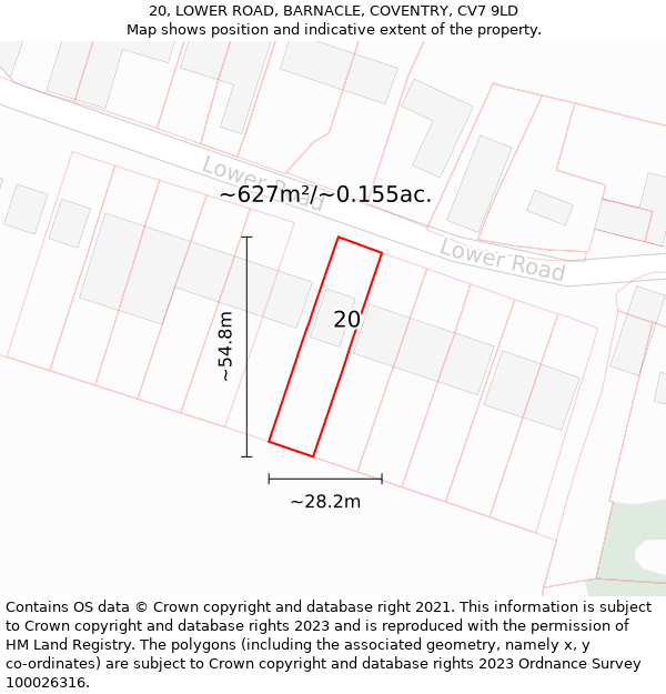 20, LOWER ROAD, BARNACLE, COVENTRY, CV7 9LD: Plot and title map