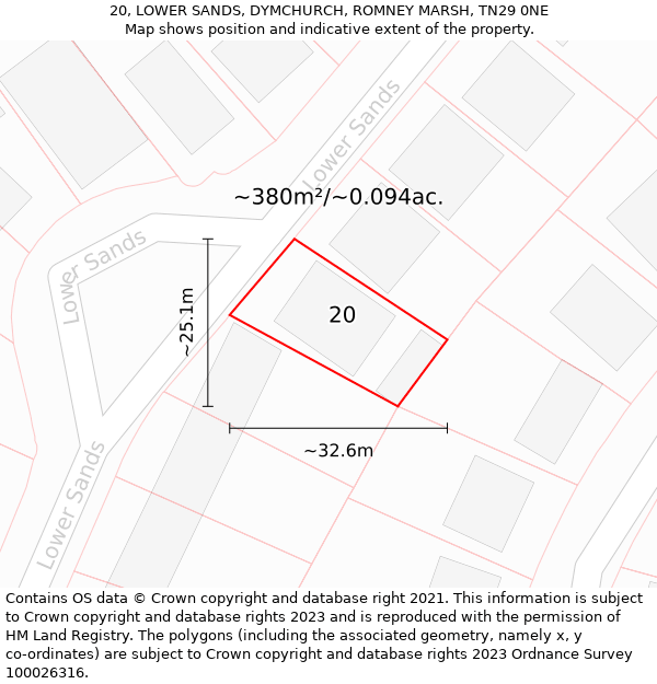 20, LOWER SANDS, DYMCHURCH, ROMNEY MARSH, TN29 0NE: Plot and title map