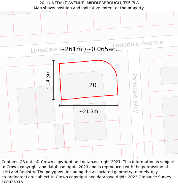 20, LUNEDALE AVENUE, MIDDLESBROUGH, TS5 7LA: Plot and title map