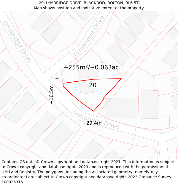 20, LYMBRIDGE DRIVE, BLACKROD, BOLTON, BL6 5TJ: Plot and title map