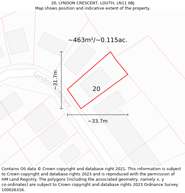 20, LYNDON CRESCENT, LOUTH, LN11 0BJ: Plot and title map