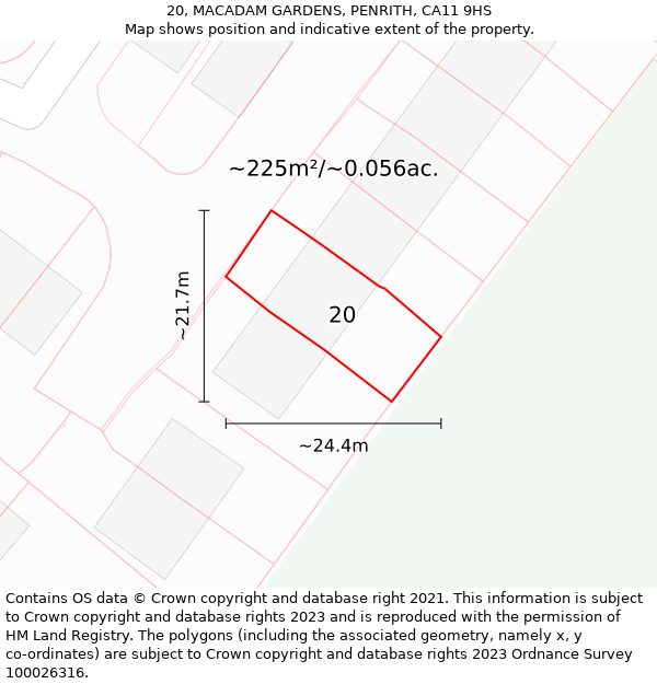 20, MACADAM GARDENS, PENRITH, CA11 9HS: Plot and title map