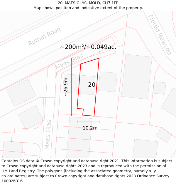 20, MAES GLAS, MOLD, CH7 1FP: Plot and title map