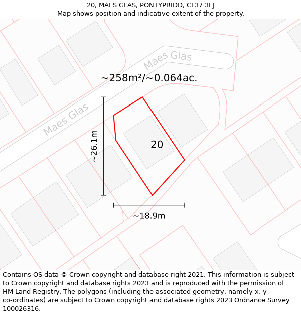 20, MAES GLAS, PONTYPRIDD, CF37 3EJ: Plot and title map