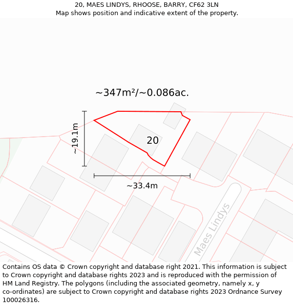 20, MAES LINDYS, RHOOSE, BARRY, CF62 3LN: Plot and title map