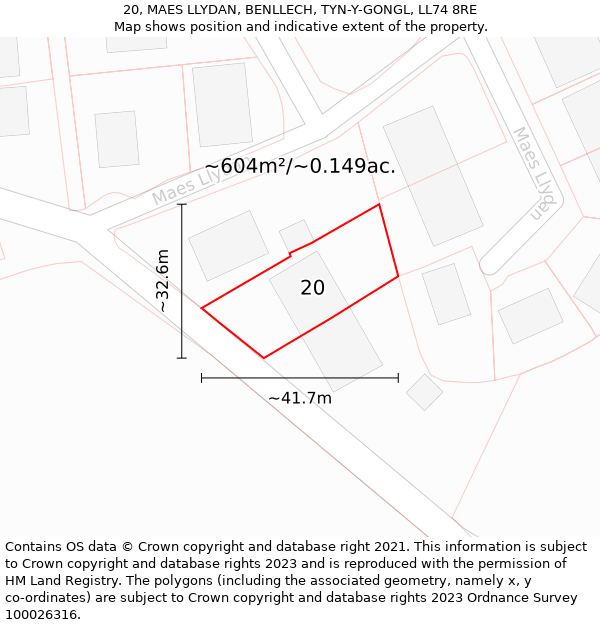 20, MAES LLYDAN, BENLLECH, TYN-Y-GONGL, LL74 8RE: Plot and title map