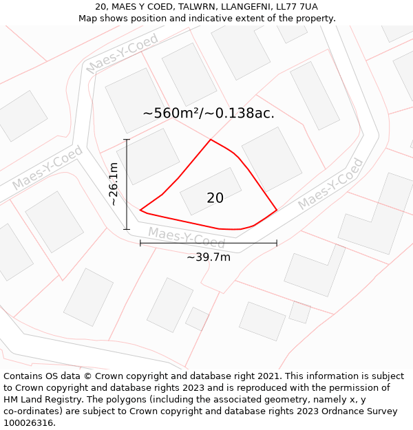 20, MAES Y COED, TALWRN, LLANGEFNI, LL77 7UA: Plot and title map