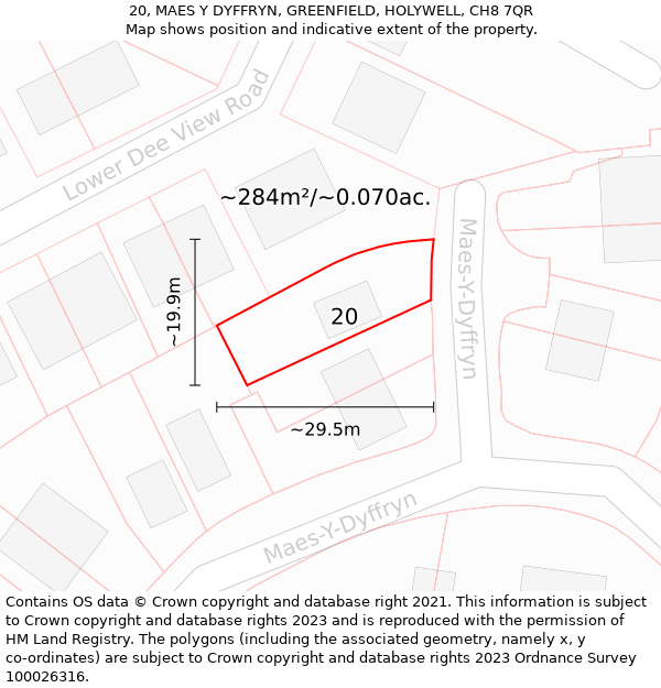 20, MAES Y DYFFRYN, GREENFIELD, HOLYWELL, CH8 7QR: Plot and title map