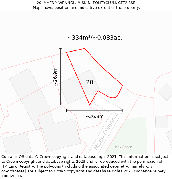 20, MAES Y WENNOL, MISKIN, PONTYCLUN, CF72 8SB: Plot and title map